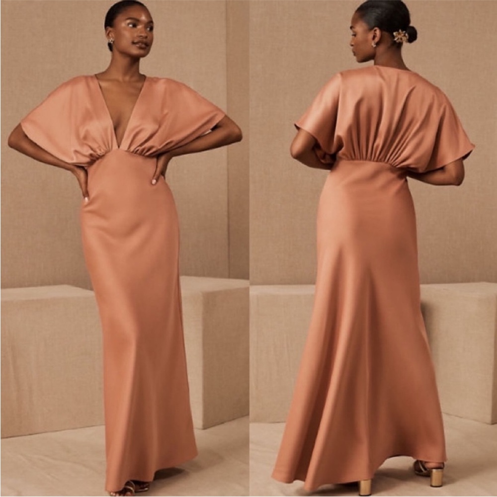 NEW! BHLDN Leila Deep-V Flutter Sleeve Satin Charmeuse Gown Dress Size 2